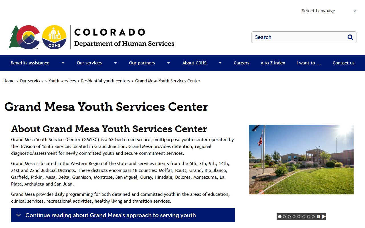 Official CDHS Grand Mesa Youth Services Center page