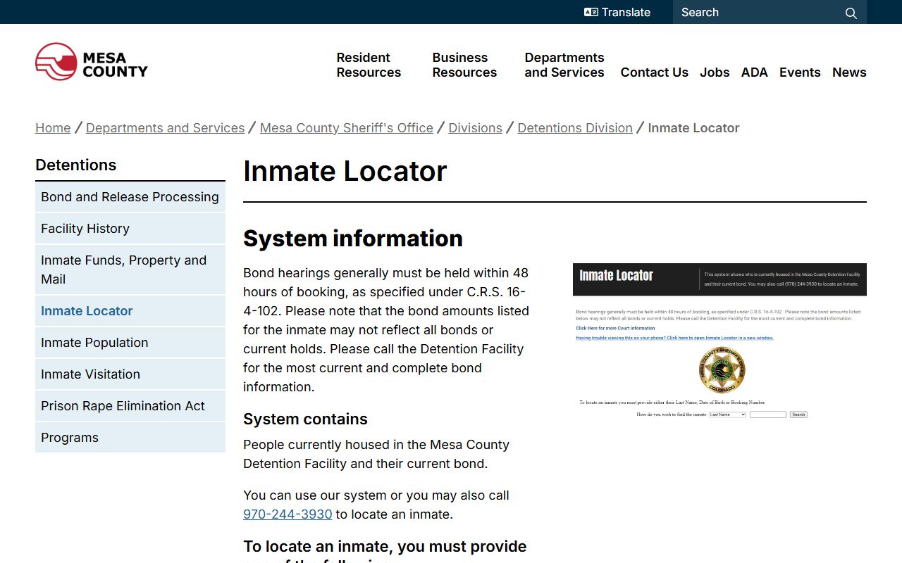 Mesa County jail mugshots current inmate locator explainer