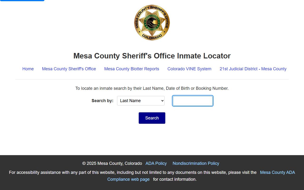 Mesa County inmate search form with locator fields