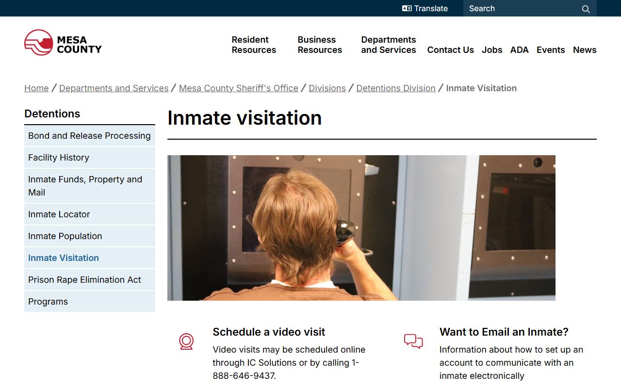 Mesa County Detention Facility video visitation page