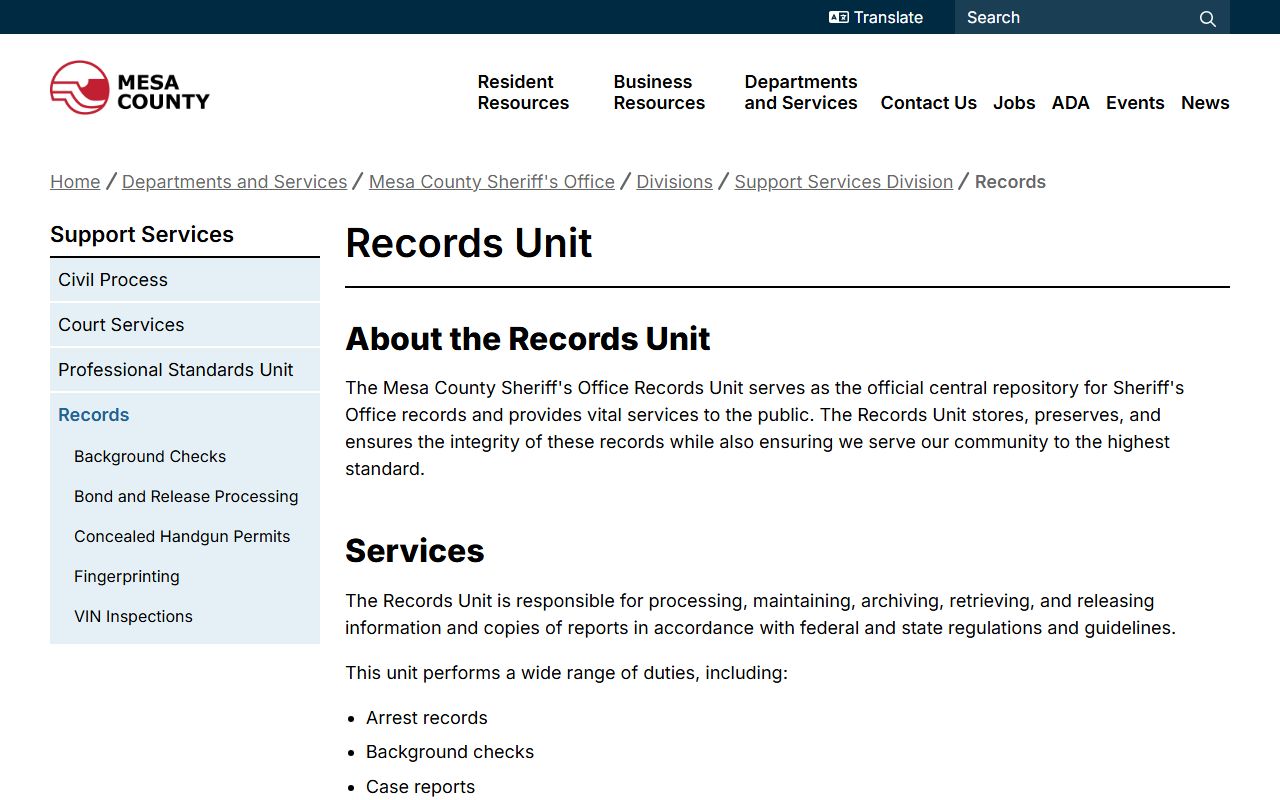 Mesa County jail mugshots records unit fee page