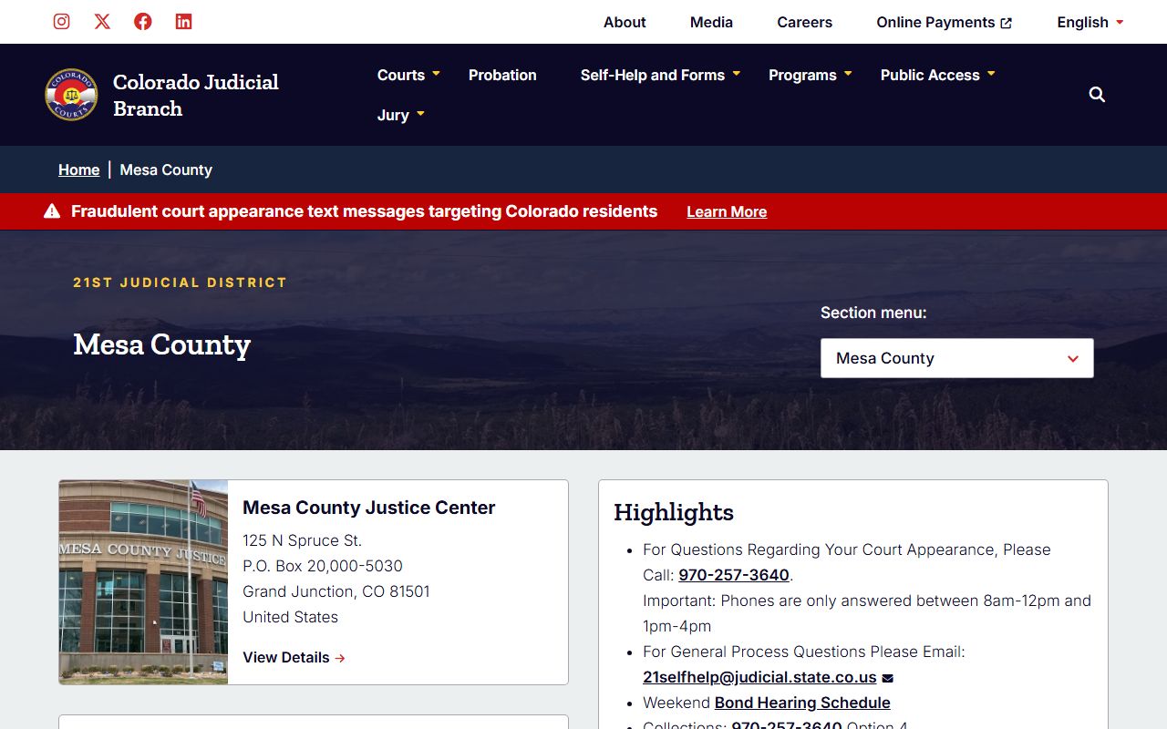 Mesa County court records and courthouse contact page